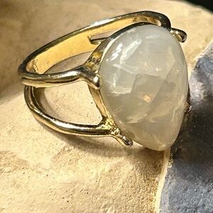 Vtg Rainbow Moonstone Pear shaped Gold Ring size 9